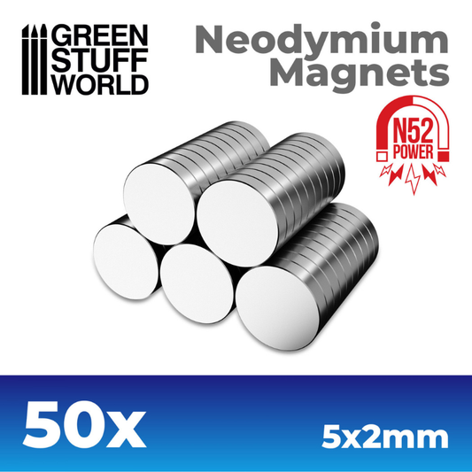 Green Stuff World 9261 – opakowanie Neodymium Magnets 5x2mm 50 szt. N52, magnesy neodymowe do podstawek metalowych figurek