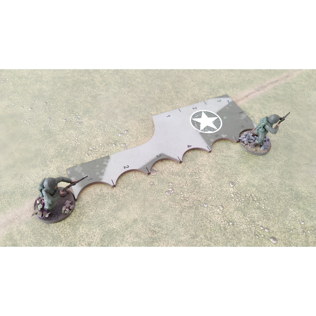 SceneryWargames US Army Tactical Combat Ruler 6" – miarka taktyczna w użyciu na stole bitewnym z figurkami żołnierzy 28mm, pomiar odległości między miniaturami, Bolt Action