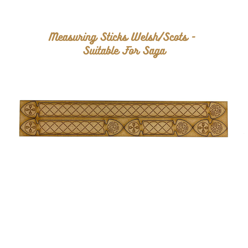 Measuring Sticks Welsh/Scots SAG003M3 – miarki MDF 3mm do gry Saga Sarissa Precision – widok z nazwą produktu