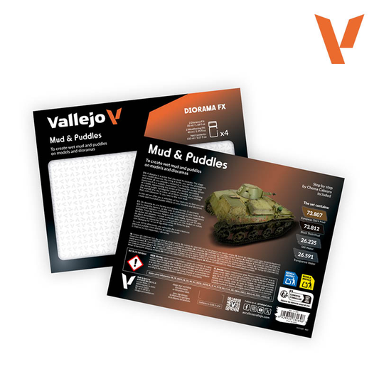 Diorama FX Sets Mud & Puddles Vallejo – 4 butelki zestawu: Still Water, Transparent Water, European Thick Mud, Black Thick Mud