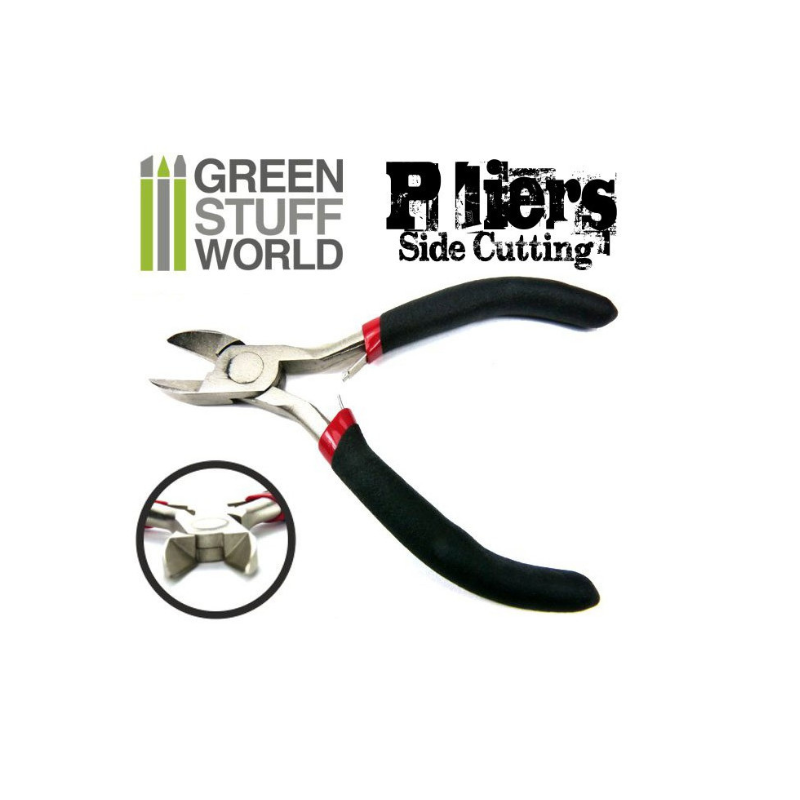 Side Cutting Pliers - widok całości z czarno-czerwonym uchwytem i zbliżenie na sprężynę | Green Stuff World