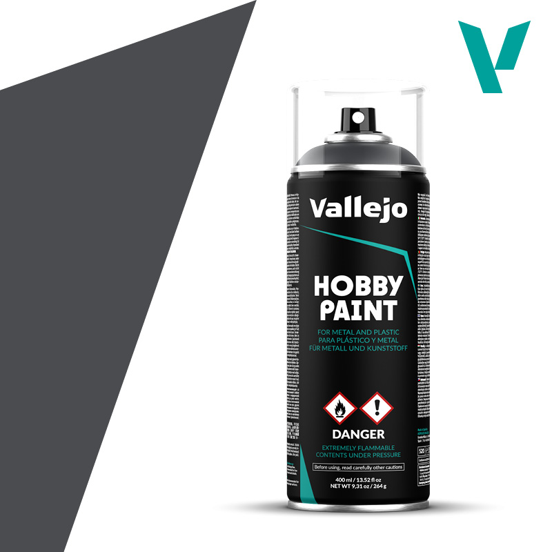 Vallejo Hobby Paint Spray Panzer Grey - Farba w Sprayu Panzer Grey 400ml 28002 – puszka aerozolu, widok frontalny
