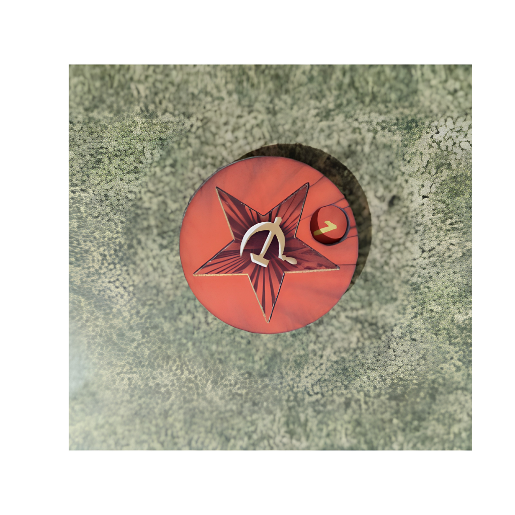SceneryWargames Soviet Army Pin Marker 1-10 – obrotowy marker supresji Armii Radzieckiej, widok z góry, Czerwona Gwiazda z sierpem i młotem, okienko numeryczne, ø25mm, Bolt Action