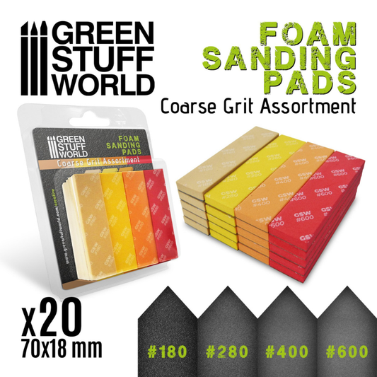 Foam Sanding Pads Coarse Grit x20 - zestaw #180 #280 #400 #600, wymiary 70x18mm | Green Stuff World