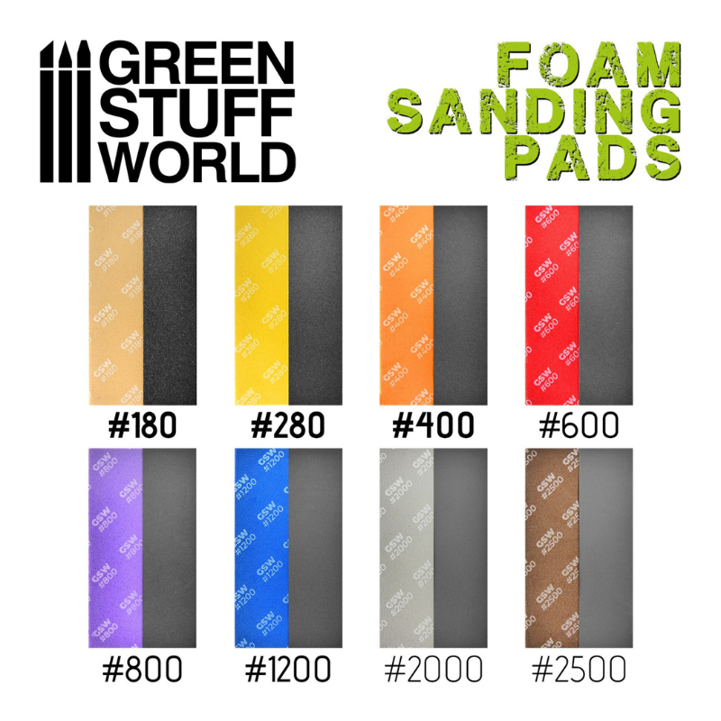 Foam Sanding Pads Coarse Grit x20 - 8 ziarnistości #180 do #2500 na gąbce EVA | Green Stuff World