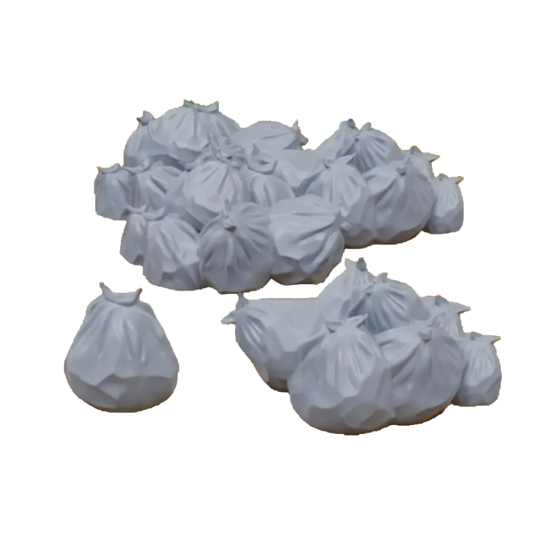 Trash Bags 28mm Patrick Miniatures - 3 miniatury worków na śmieci scatter terrain widok izometryczny białe tło