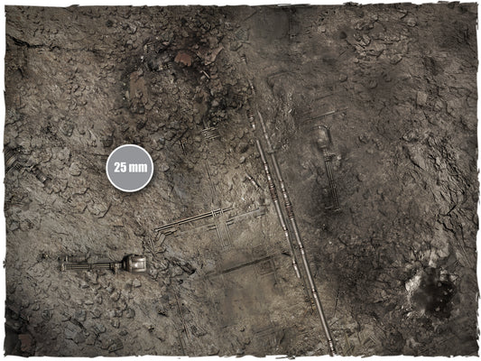 Sector Imperialis – Mata do gry Mousepad Deep-Cut Studio – zbliżenie kraterów po bombach i rur ze skalą 25mm