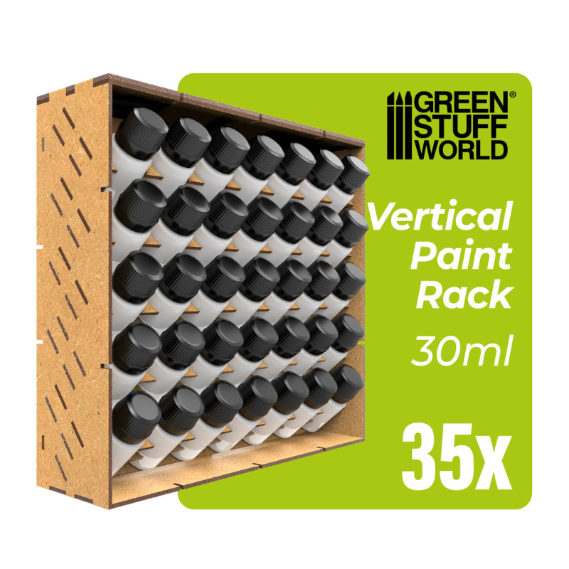 Pionowy modularny stojak na farby 30ml GSW - pojemność 35 butelek, widok frontalny