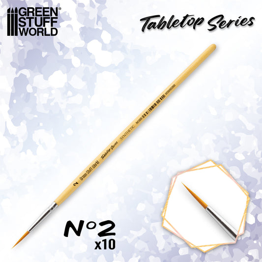 Green Stuff World Tabletop Series Synthetic Brush No. 2 x10 - pędzel rozmiar 2 z żółtą rączką i srebrnym ferrule seria Tabletop