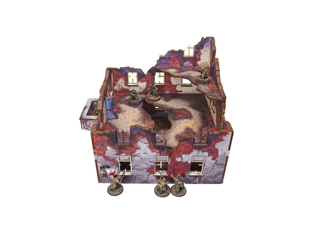 Ostfront Stalingrad Apartment Block Back – widok z góry na dach i wnętrze z żołnierzami, 28mm Bolt Action Micro Art Studio