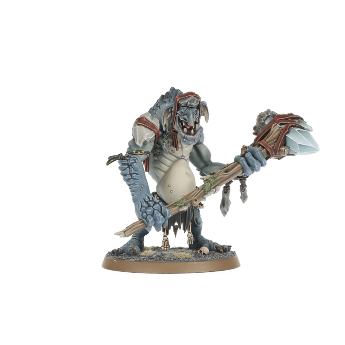 Rockgut Troggoth - model trogga z drewnianą maczugą zakończoną kryształem w czerwonej opasce - Warhammer Age of Sigmar