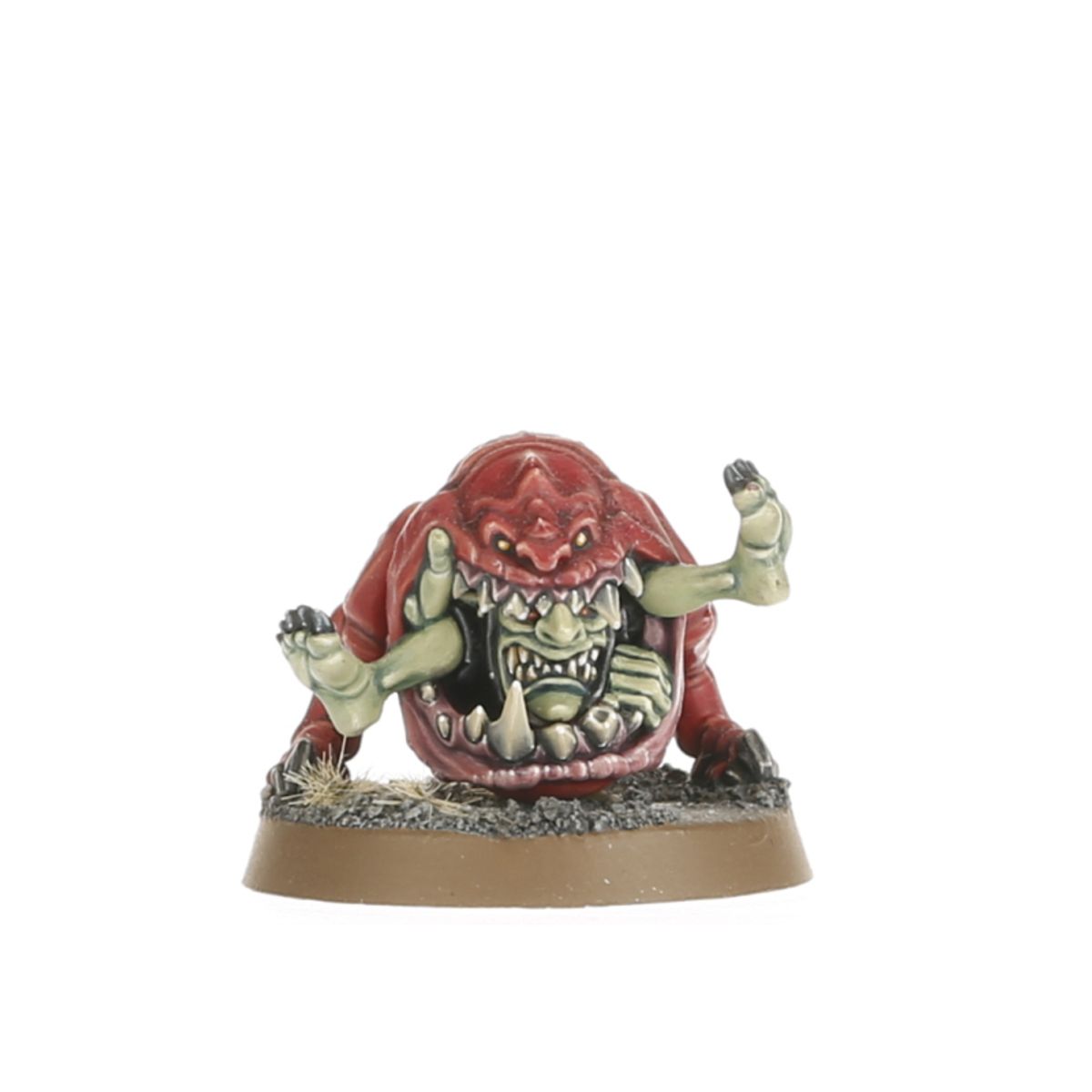 Cave Squig - model czerwonego squiga w pozycji ataku z otwartą paszczą i zielonymi łapami - Warhammer Age of Sigmar