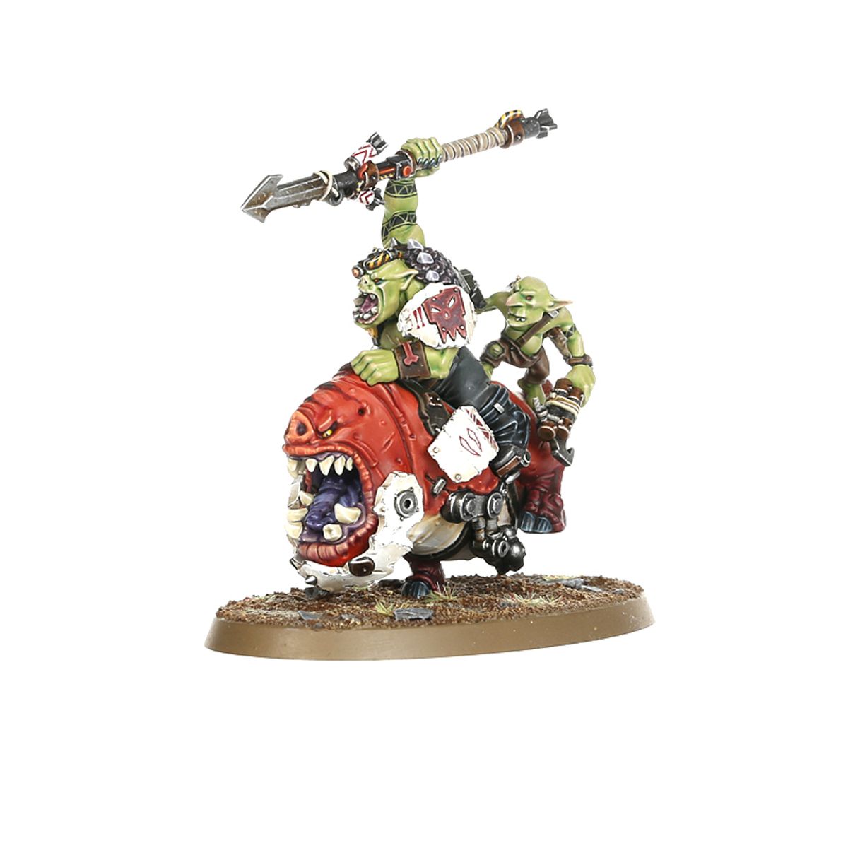 Squighog Boy z saddlegitem Orks - czerwony squig otwarty pysk jeździec z rokkit stikką saddlegit z kluczem Warhammer 40000