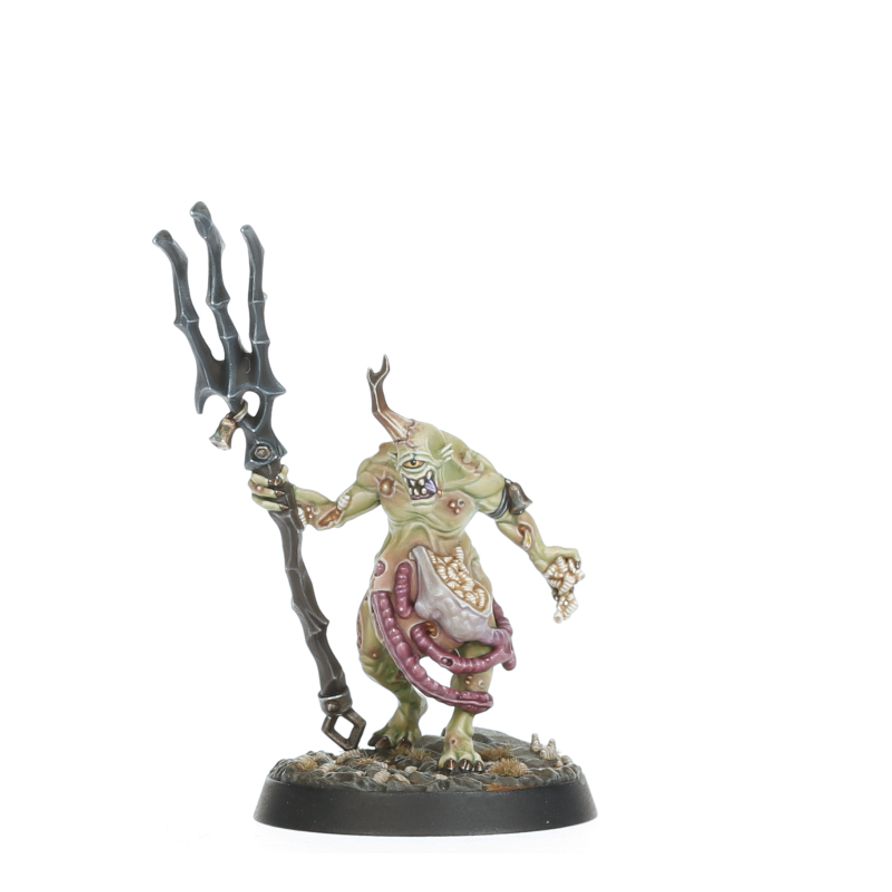 Slunge - Plaguebearer Nurgla z czarnym trójzębem wylewającymi się wnętrznościami i zieloną skórą Grandfather's Gardeners