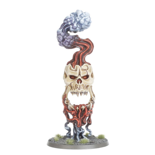 Gork-Roara - magiczna czaszka z czerwonymi mackami i fioletową chmurą dymu Orruk Warclans Age of Sigmar