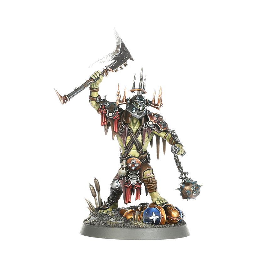 Killaboss with Stab-grot - Killaboss z siekierą i flailem stojący na hełmie Stormcast