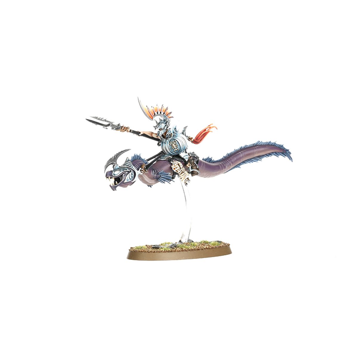 Akhelian Morrsarr Guard Lochian Prince - model lidera na Fangmora Eel z żaglem na hełmie i włócznią - Warhammer Age of Sigmar