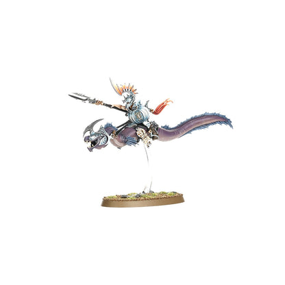 Akhelian Morrsarr Guard Lochian Prince - model lidera na Fangmora Eel z żaglem na hełmie i włócznią - Warhammer Age of Sigmar