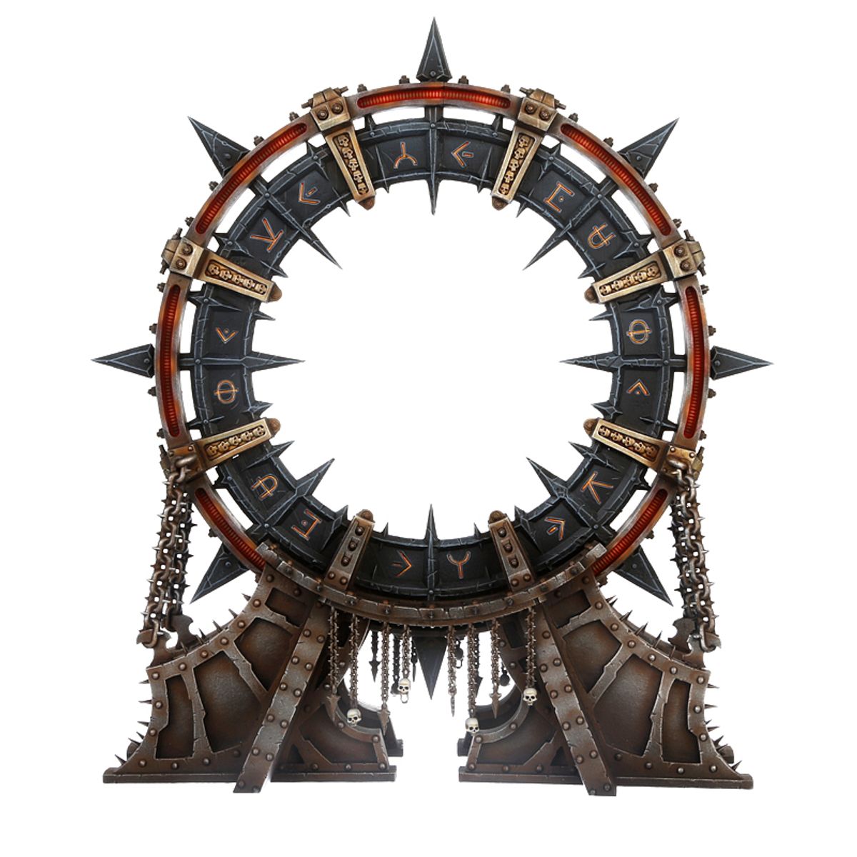 Noctilith Crown - widok z tyłu ciemnoszary pierścień z runami Chaosu czerwona obręcz brązowe metalowe podstawy z kolcami i nitami Chaos Space Marines Warhammer 40K