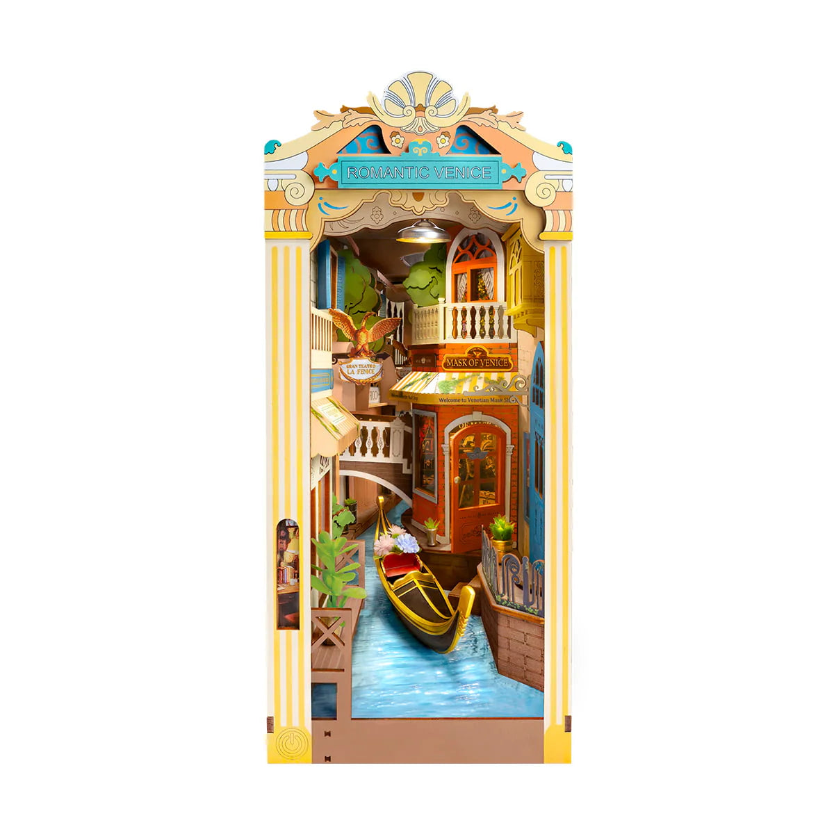 Romantyczna Wenecja Romantic Venice Rolife TGB08 – zbliżenie na sklep z maskami weneckimi Mask of Venice z witryną i oświetleniem LED