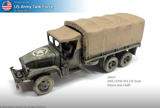 Rubicon Models 280037 – GMC CCKW-353, pomalowany model z plandką, US Army, skala 1:56
