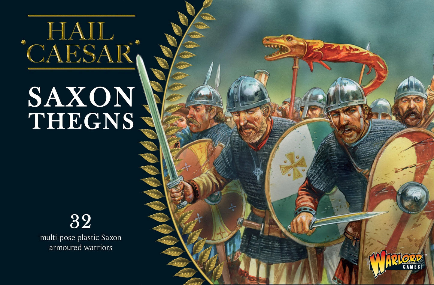 Saxon Thegns pudełko front Hail Caesar Warlord Games – 32 plastikowe figurki 28mm
