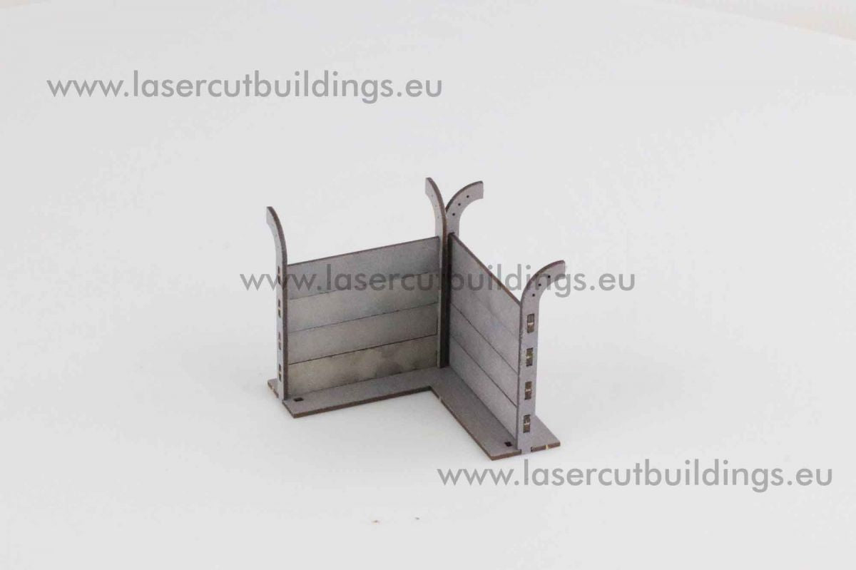 Płot Betonowy Komplet LBHP0040 28mm HDF prepaint - narożnik i sekcja prosta widok z boku Laser Cut Buildings
