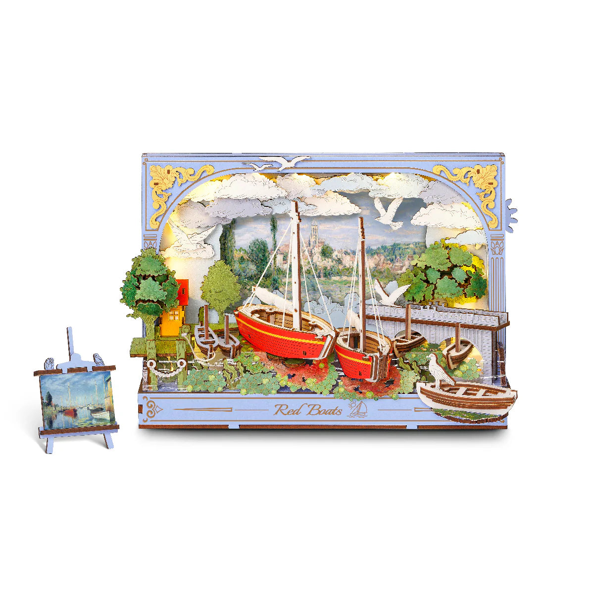 Czerwone Łodzie Red Boats Rolife TH004 – schemat wymiarów modelu: 23,5 x 8,5 x 15,5 cm z oznaczeniami na białym tle