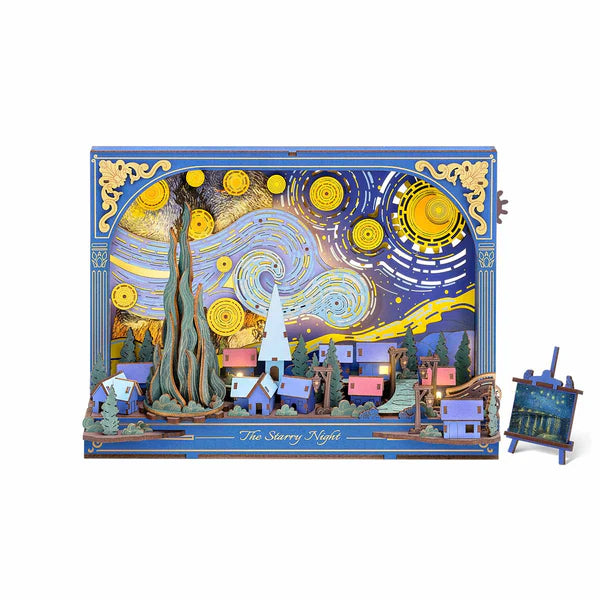 Gwiaździsta Noc The Starry Night Rowood TH003 – gotowy obraz 3D z wirującym niebem Van Gogha i złotymi gwiazdami, widok frontalny na białym tle