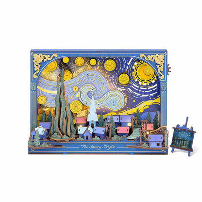 Gwiaździsta Noc The Starry Night Rowood TH003 – gotowy obraz 3D z wirującym niebem Van Gogha i złotymi gwiazdami, widok frontalny na białym tle