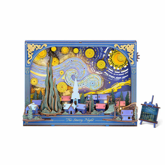 Gwiaździsta Noc The Starry Night Rowood TH003 – gotowy obraz 3D z wirującym niebem Van Gogha i złotymi gwiazdami, widok frontalny na białym tle