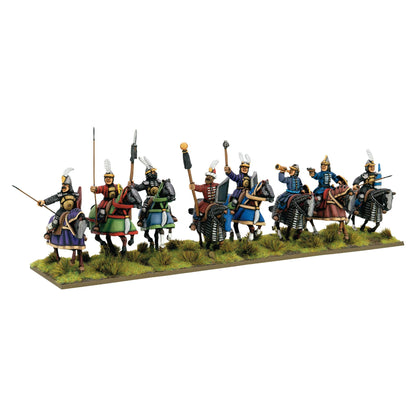 Warlord Games Ottoman Sipahi Cavalry Regiment – 8 metalowych jeźdców sipahi z włóczniami, szablami i tarczami, widok z przodu 28mm Pike & Shotte