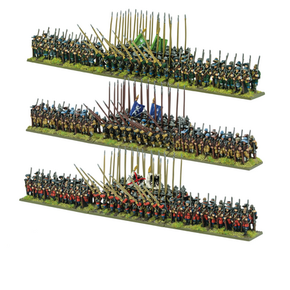 Thirty Years War Infantry Battalia Pike & Shotte Epic Battles Warlord Games – 3 bataliony widok z boku na trawie 15mm
