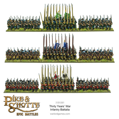 Thirty Years War Infantry Battalia Pike & Shotte Epic Battles Warlord Games – 3 bataliony widok z góry 15mm
