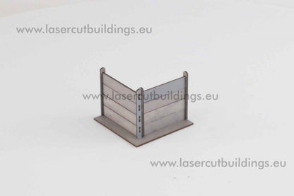 Płot Betonowy Komplet z Bramą LBHP0039 28mm HDF prepaint - narożnik widok izometryczny Laser Cut Buildings
