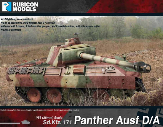 SdKfz 171 Panther Ausf D A – okładka pudełka Rubicon Models, model 28mm w lesie, 280014