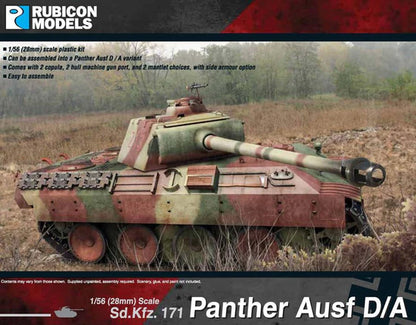 SdKfz 171 Panther Ausf D A – okładka pudełka Rubicon Models, model 28mm w lesie, 280014