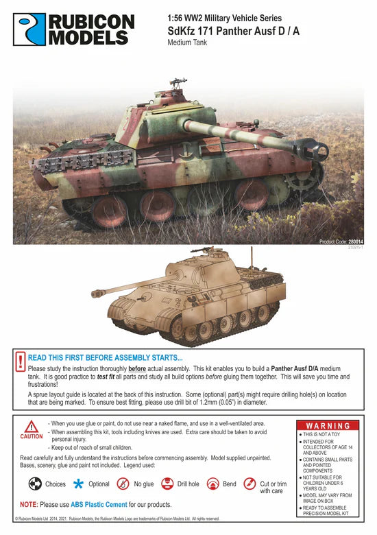 SdKfz 171 Panther Ausf D A – okładka instrukcji montażu Rubicon Models, Product Code 280014, wiek 14+