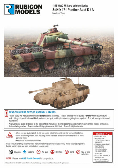SdKfz 171 Panther Ausf D A – okładka instrukcji montażu Rubicon Models, Product Code 280014, wiek 14+