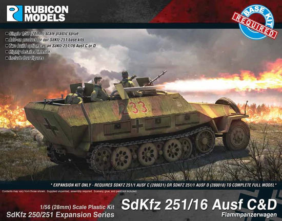 SdKfz 251/16 Ausf C/D Flammpanzerwagen Rubicon Models – okładka pudełka, model 28mm z miotaczami ognia, 280040