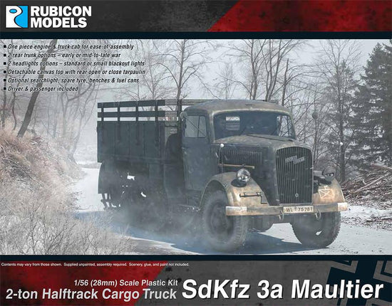 SdKfz 3a Maultier – okładka pudełka, model 28mm półgąsienicowy Opel Blitz zima, 280046