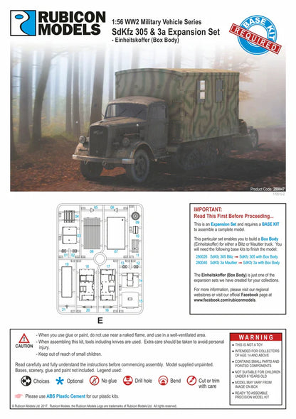 SdKfz 305/3a Box Body Einheitskoffer Rubicon Models – okładka instrukcji i sprue E, 21 elementów, 280047