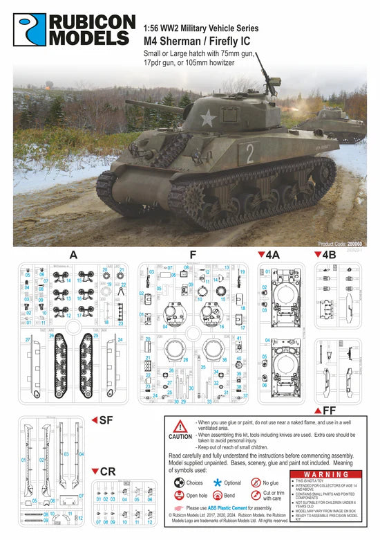 Rubicon Models 280060 – instrukcja montażu M4 Sherman / Firefly IC, sprusy A/F/4A/4B/SF/CR, skala 1:56
