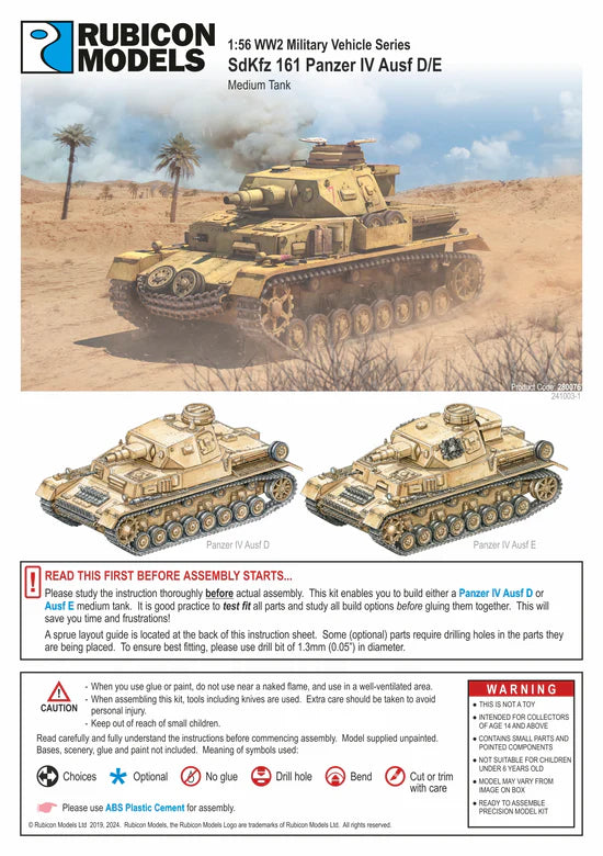 SdKfz 161 Panzer IV Ausf D E – okładka instrukcji Rubicon Models, Product Code 280076, wiek 14+