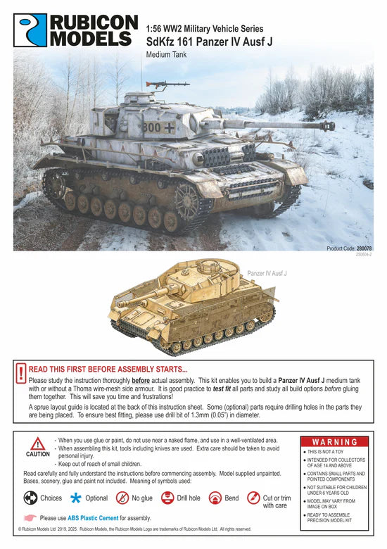 SdKfz 161 Panzer IV Ausf J – okładka instrukcji Rubicon Models, Product Code 280078, wiek 14+