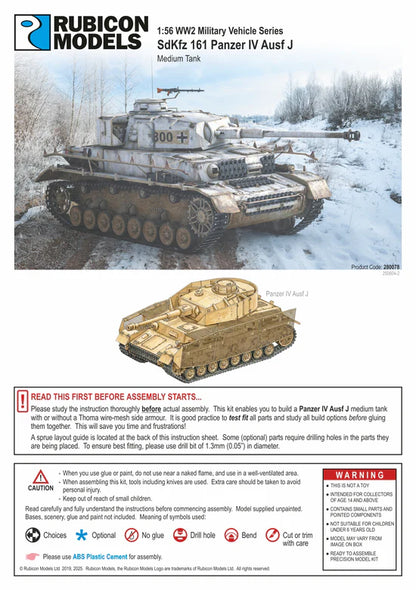 SdKfz 161 Panzer IV Ausf J – okładka instrukcji Rubicon Models, Product Code 280078, wiek 14+