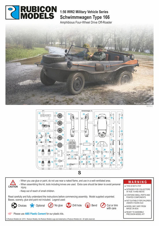 Schwimmwagen Type 166 – okładka instrukcji Rubicon Models, wypraska S, Product Code 280080