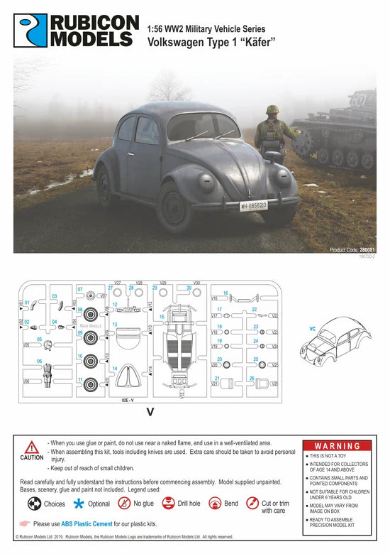 Volkswagen Type 1 Käfer – model 28mm SH, kamuflaż trójkolorowy widok z przodu-boku, 280081