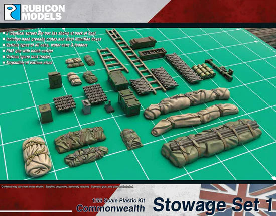 Commonwealth Stowage Set 1 – okładka pudełka, ekwipunek brytyjski 28mm z PIAT i gąsienicami, 280089