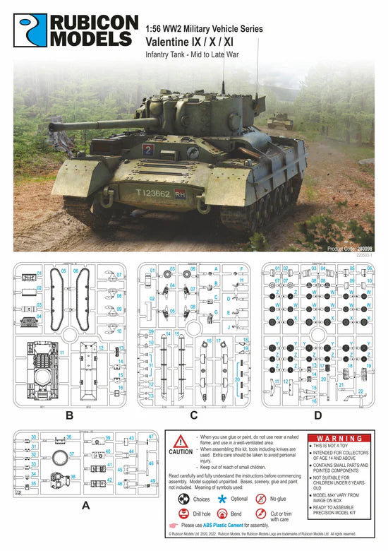 Valentine IX X XI – okładka instrukcji Rubicon Models, 4 wypraski A B C D, Product Code 280098